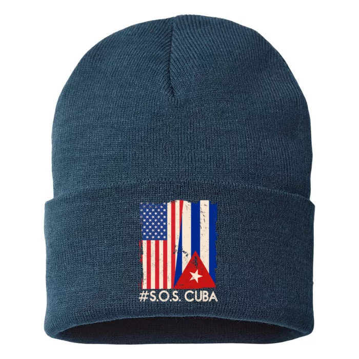 Cuba USA Flags United #S.O.S.CUBA Sustainable Knit Beanie