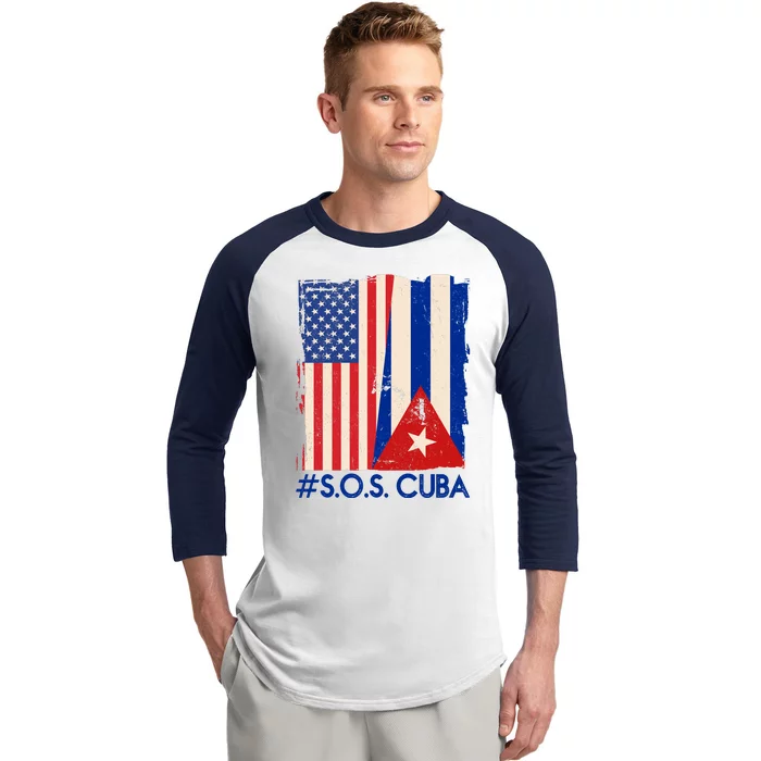 Cuba USA Flags United #S.O.S.CUBA Baseball Sleeve Shirt