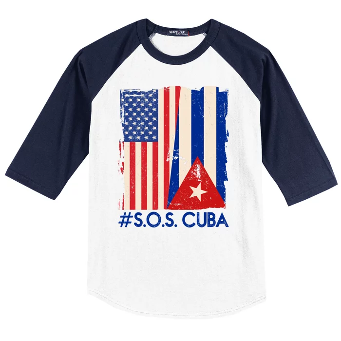 Cuba USA Flags United #S.O.S.CUBA Baseball Sleeve Shirt