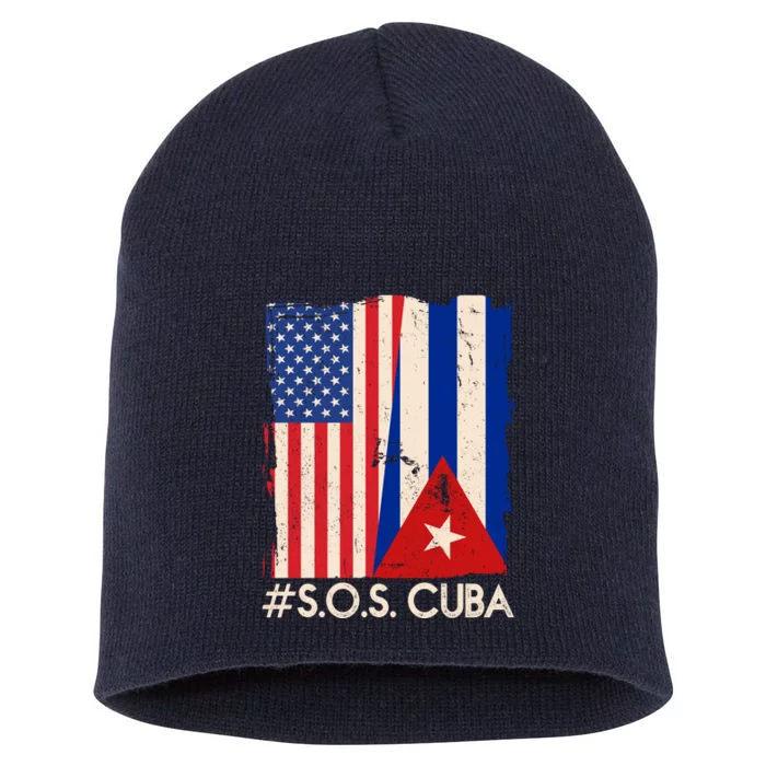 Cuba USA Flags United #S.O.S.CUBA Short Acrylic Beanie