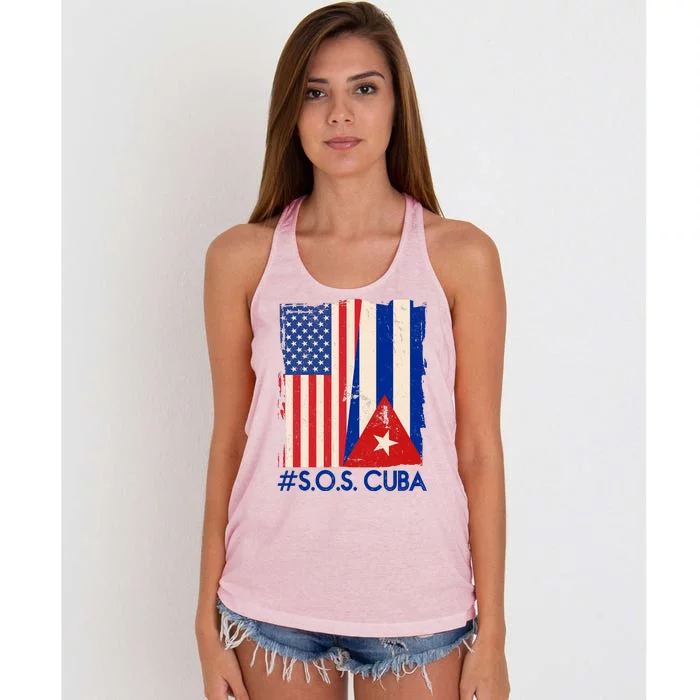 Cuba USA Flags United #S.O.S.CUBA Women's Knotted Racerback Tank