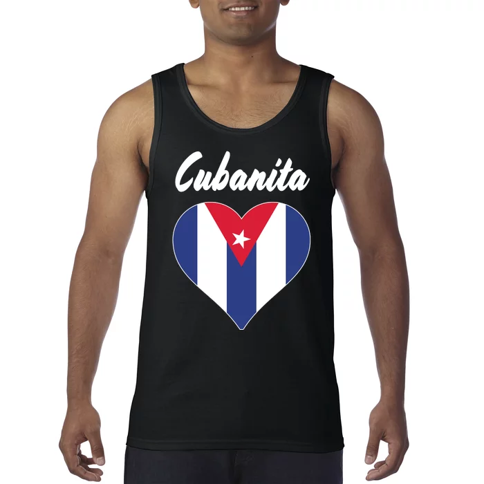 Cubanita Women Cuba Flag Hear Tank Top