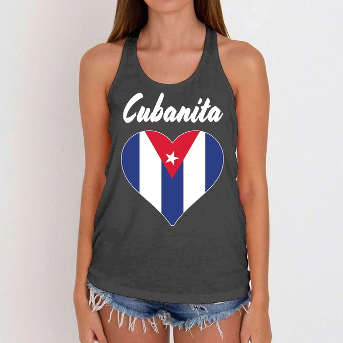 Cubanita Women Cuba Flag Hear Women's Knotted Racerback Tank