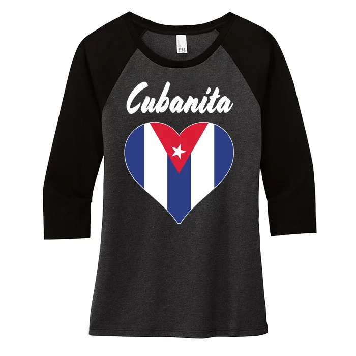 Cubanita Women Cuba Flag Hear Women's Tri-Blend 3/4-Sleeve Raglan Shirt