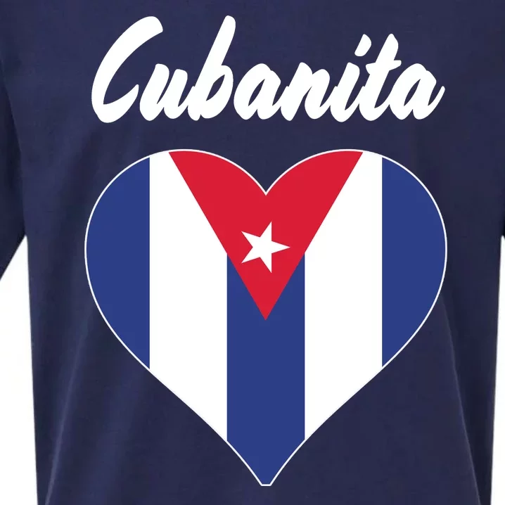 Cubanita Women Cuba Flag Hear Sueded Cloud Jersey T-Shirt