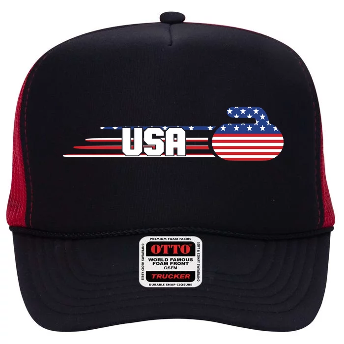 Cool USA Curling Team Sports Logo High Crown Mesh Trucker Hat