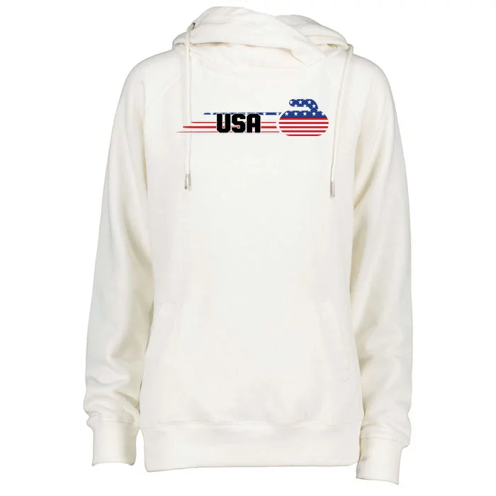 Cool USA Curling Team Sports Logo Womens Funnel Neck Pullover Hood