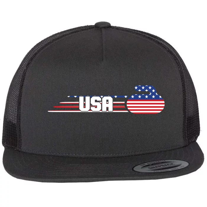 Cool USA Curling Team Sports Logo Flat Bill Trucker Hat