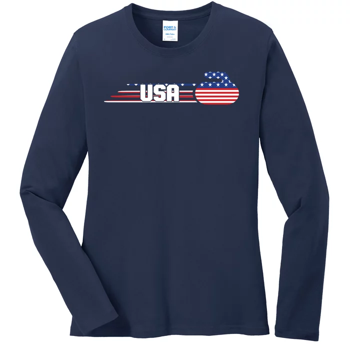 Cool USA Curling Team Sports Logo Ladies Long Sleeve Shirt