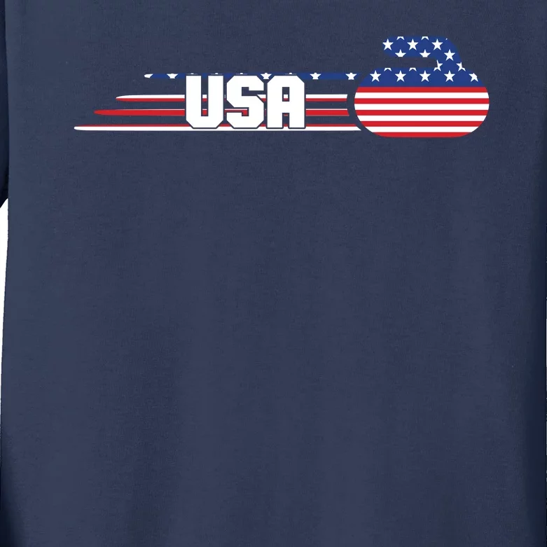 Cool USA Curling Team Sports Logo Kids Long Sleeve Shirt