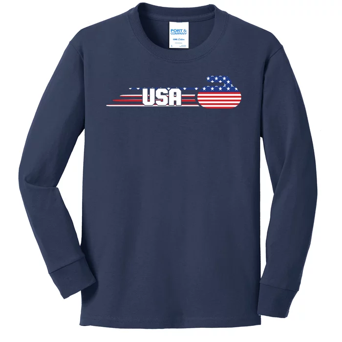 Cool USA Curling Team Sports Logo Kids Long Sleeve Shirt