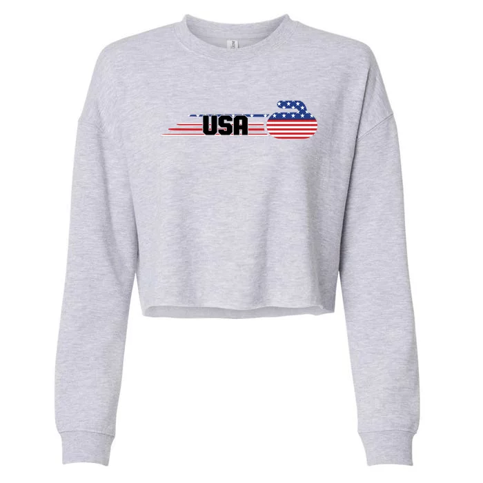 Cool USA Curling Team Sports Logo Cropped Pullover Crew