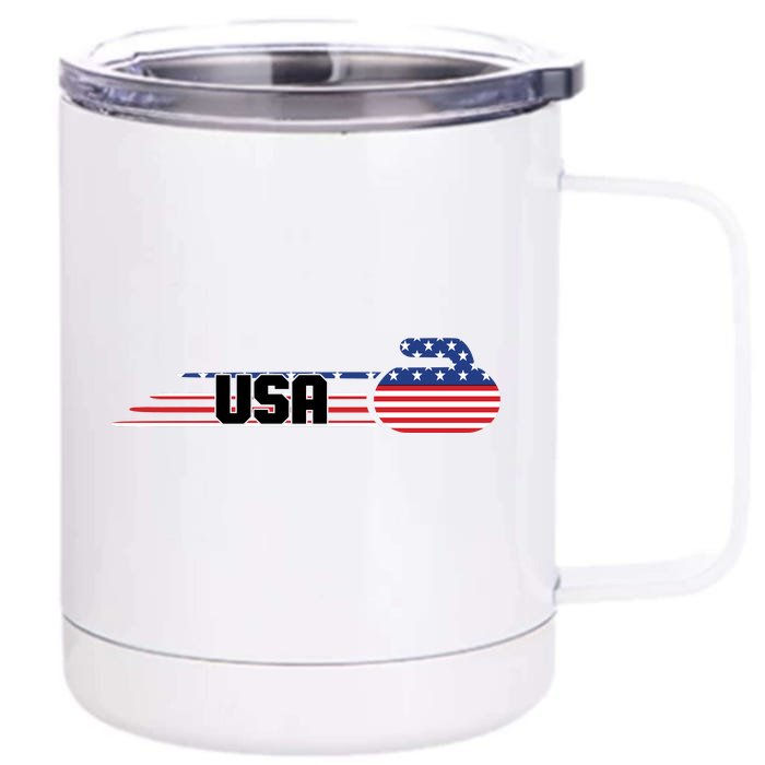 Cool USA Curling Team Sports Logo Front & Back 12oz Stainless Steel Tumbler Cup