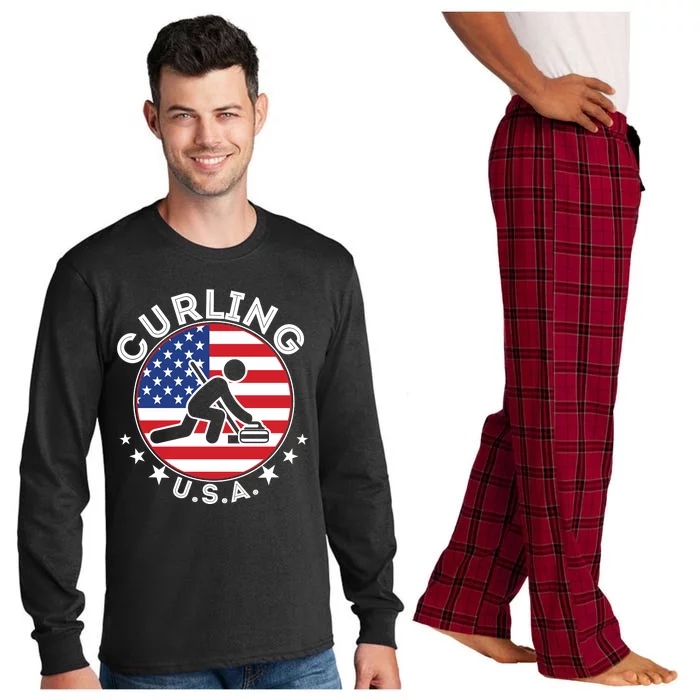 Cool USA Curling Team Flag Emblem Logo Long Sleeve Pajama Set