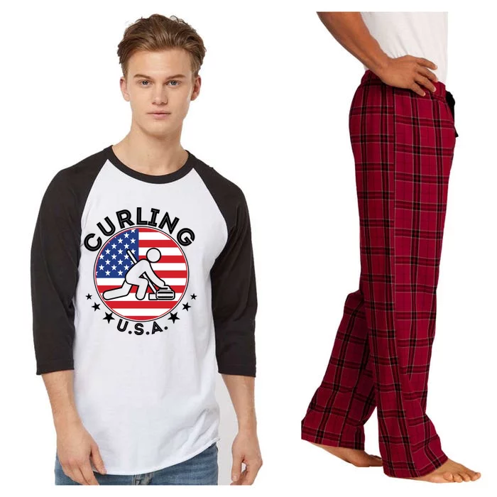 Cool USA Curling Team Flag Emblem Logo Raglan Sleeve Pajama Set