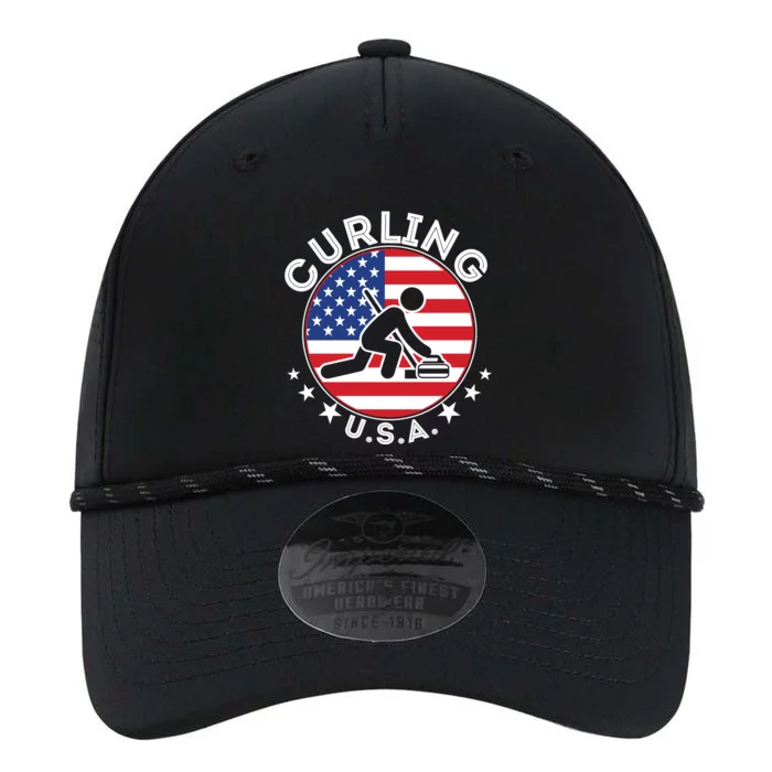 Cool USA Curling Team Flag Emblem Logo Performance The Dyno Cap