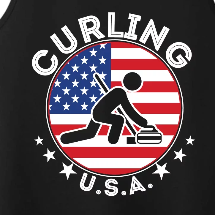 Cool USA Curling Team Flag Emblem Logo Performance Tank