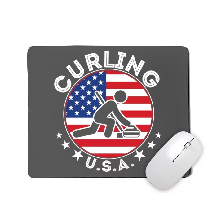 Cool USA Curling Team Flag Emblem Logo Mousepad