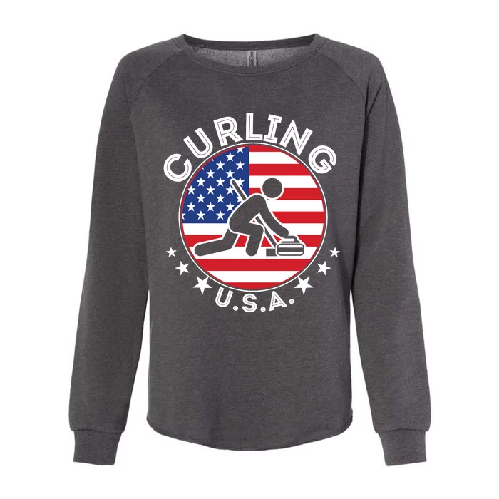 Cool USA Curling Team Flag Emblem Logo Womens California Wash Sweatshirt