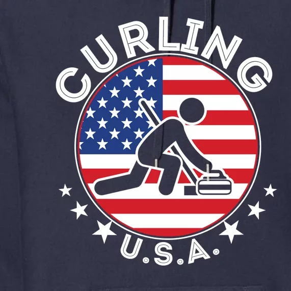 Cool USA Curling Team Flag Emblem Logo Premium Hoodie