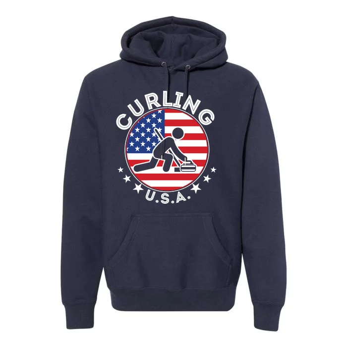 Cool USA Curling Team Flag Emblem Logo Premium Hoodie