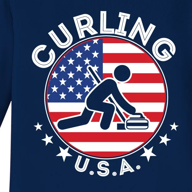 Cool USA Curling Team Flag Emblem Logo Baby Long Sleeve Bodysuit