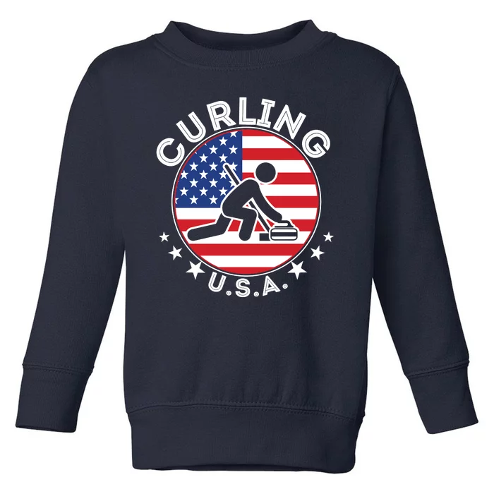 Cool USA Curling Team Flag Emblem Logo Toddler Sweatshirt