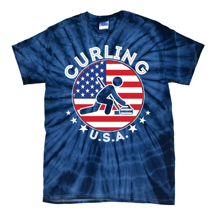 Cool USA Curling Team Flag Emblem Logo Tie-Dye T-Shirt