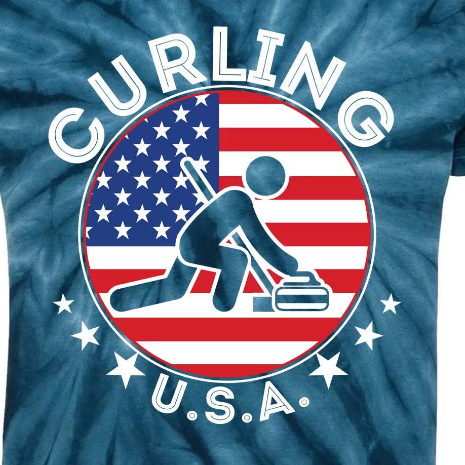 Cool USA Curling Team Flag Emblem Logo Kids Tie-Dye T-Shirt