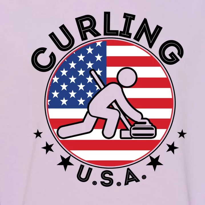 Cool USA Curling Team Flag Emblem Logo Garment-Dyed Sweatshirt