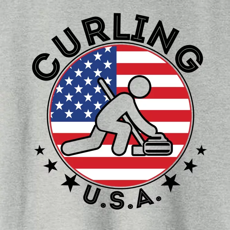 Cool USA Curling Team Flag Emblem Logo Women's Crop Top Tee