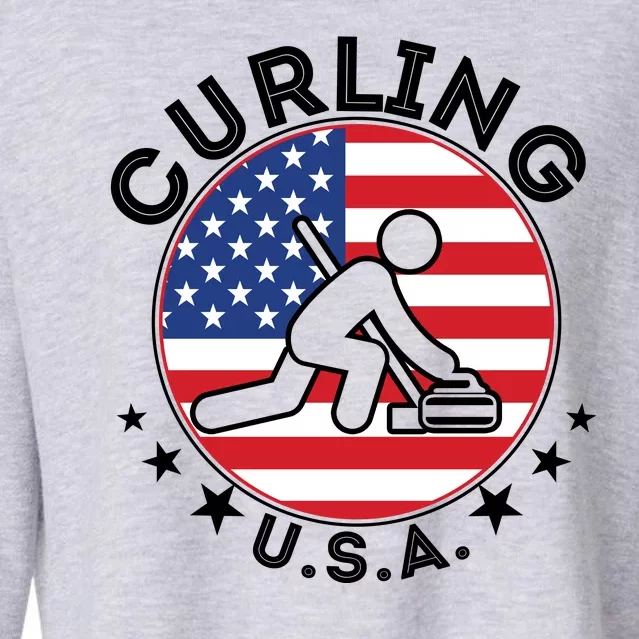 Cool USA Curling Team Flag Emblem Logo Cropped Pullover Crew