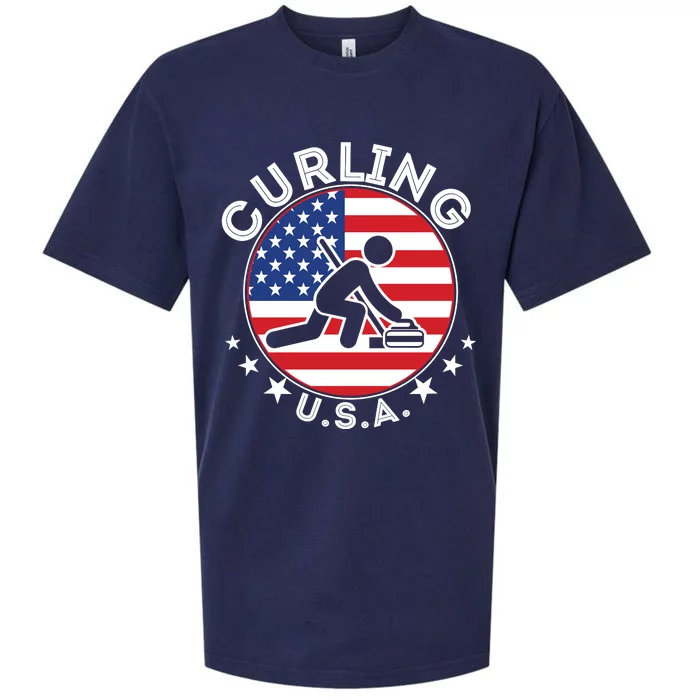 Cool USA Curling Team Flag Emblem Logo Sueded Cloud Jersey T-Shirt