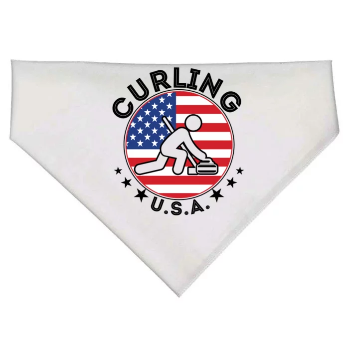 Cool USA Curling Team Flag Emblem Logo USA-Made Doggie Bandana