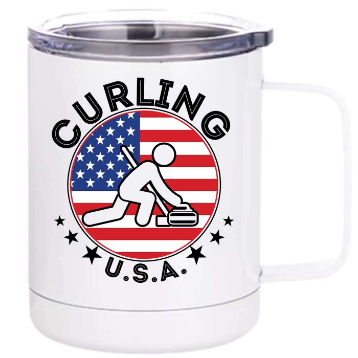 Cool USA Curling Team Flag Emblem Logo Front & Back 12oz Stainless Steel Tumbler Cup