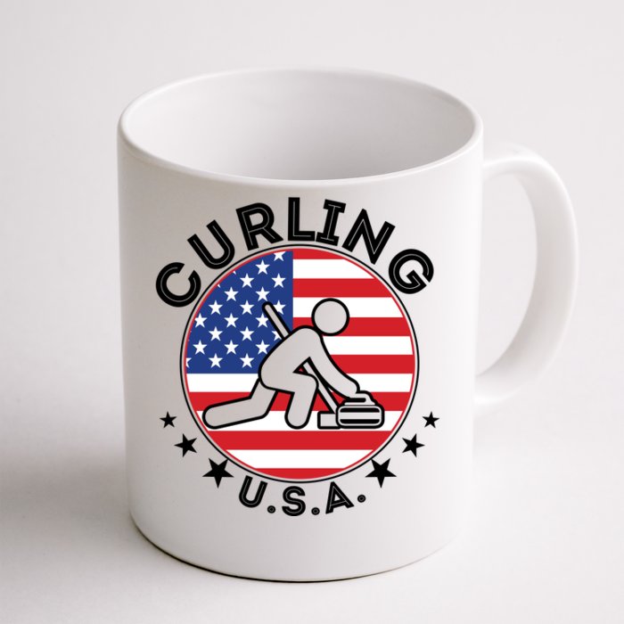 Cool USA Curling Team Flag Emblem Logo Front & Back Coffee Mug