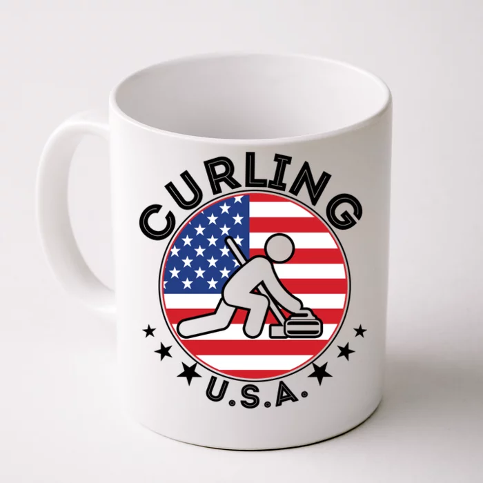 Cool USA Curling Team Flag Emblem Logo Front & Back Coffee Mug