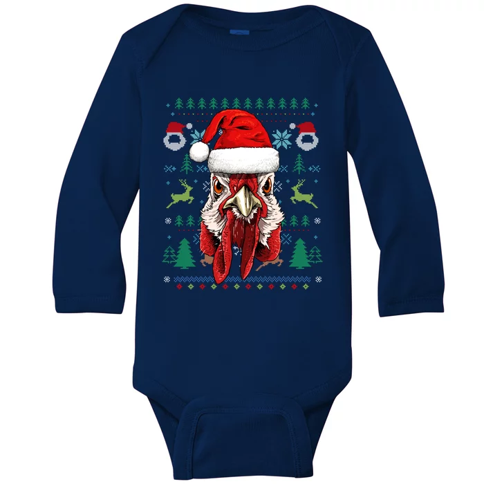 Chicken Ugly Christmas Santa Hat Xmas Boys Girls Cool Gift Baby Long Sleeve Bodysuit