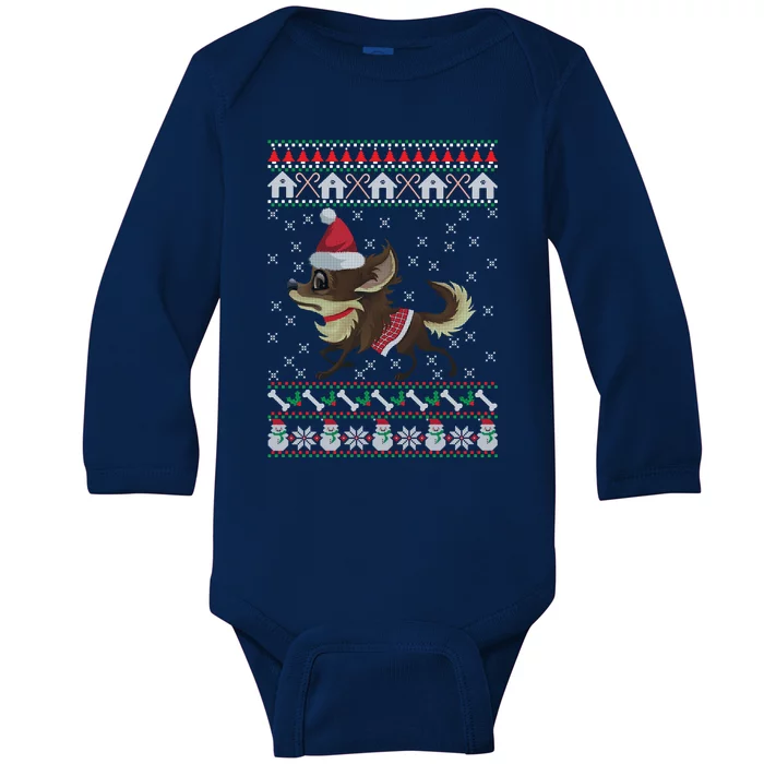 Chihuahua Ugly Christmas Funny Holiday Dog Lover Xmas Gift Funny Gift Baby Long Sleeve Bodysuit