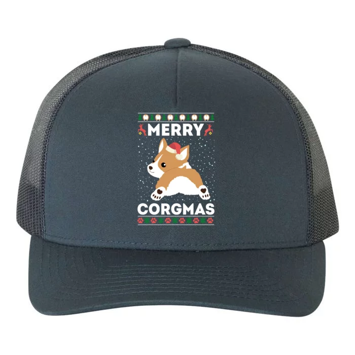 Corgi Ugly Christmas Sweater Style Merry Corgmas Santa Corgi Yupoong Adult 5-Panel Trucker Hat