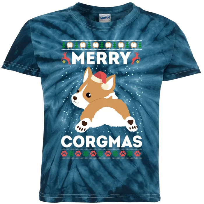 Corgi Ugly Christmas Sweater Style Merry Corgmas Santa Corgi Kids Tie-Dye T-Shirt