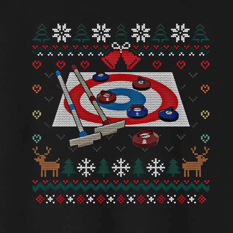 Curling Ugly Christmas Sweater Ball Sports Player Gift Women's Crop Top Tee