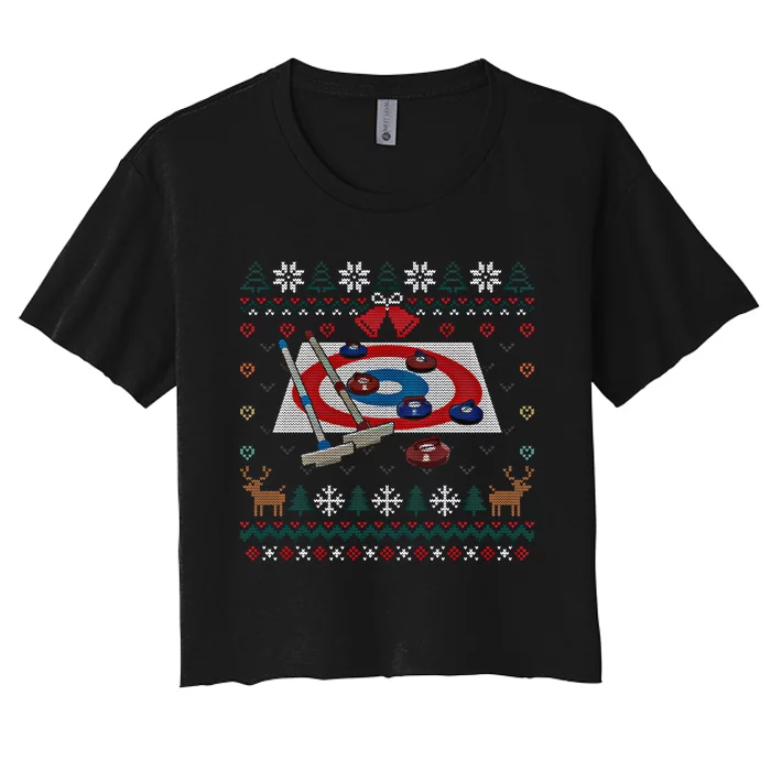 Curling Ugly Christmas Sweater Ball Sports Player Gift Women's Crop Top Tee