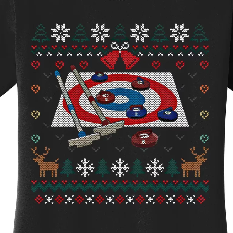 Curling Ugly Christmas Sweater Ball Sports Player Gift Women's T-Shirt