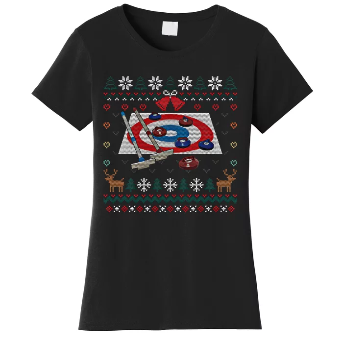 Curling Ugly Christmas Sweater Ball Sports Player Gift Women's T-Shirt