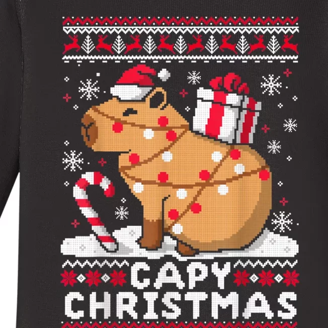 Capy Ugly Christmas Sweater Capybara Lover Christmas Baby Long Sleeve Bodysuit