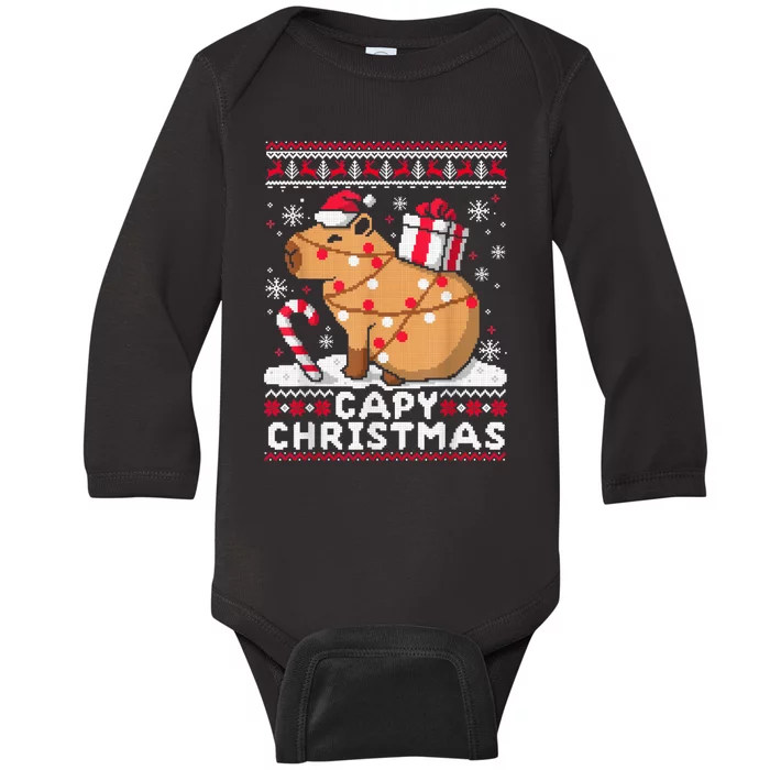 Capy Ugly Christmas Sweater Capybara Lover Christmas Baby Long Sleeve Bodysuit