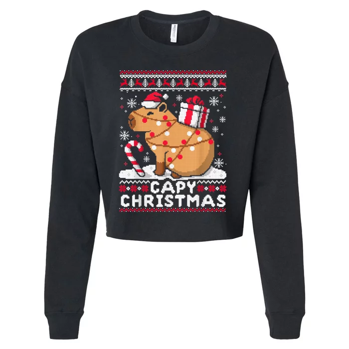 Capy Ugly Christmas Sweater Capybara Lover Christmas Cropped Pullover Crew