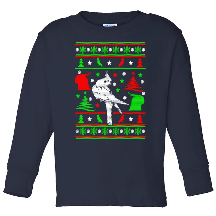 Cockatiel Ugly Christmas Toddler Long Sleeve Shirt