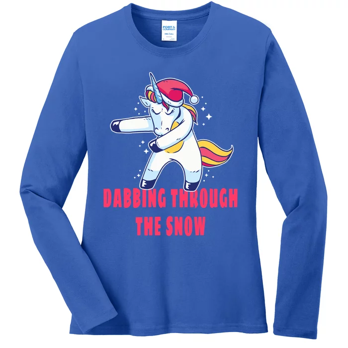 Christmas Unicorn Dabbing Through The Snow Xmas Dance Cute Cute Gift Ladies Long Sleeve Shirt